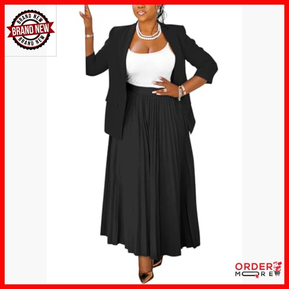 Plus Size 2 Piece Blazer Skirt Suit Set Business Casual Office Outfit - Picture 3 of 3